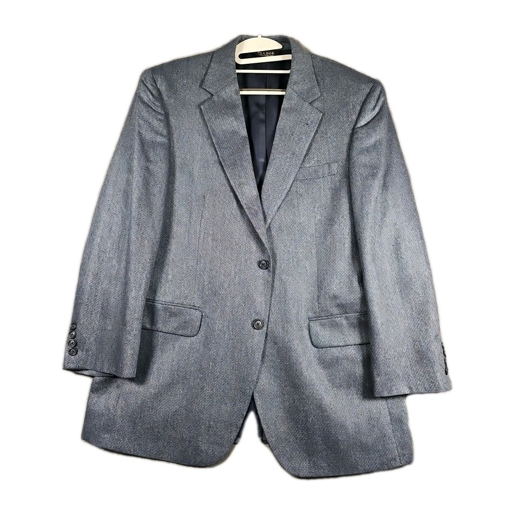 Jos A Bank 42R 💯 Silk Suit Blue Gray Blazer Jacket Sport Coat Men Vtg 2 Button